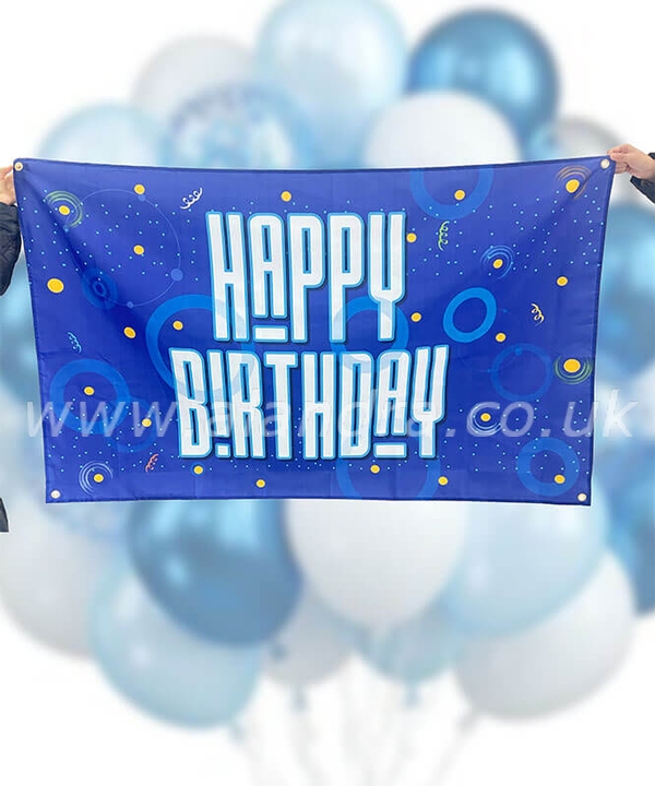 Blue Happy Birthday Giant Backdrop Flag